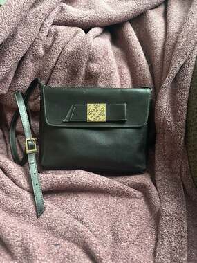 Vintage Nina Ricci Black Leather Crossbody Bag with Bow Flap Detail